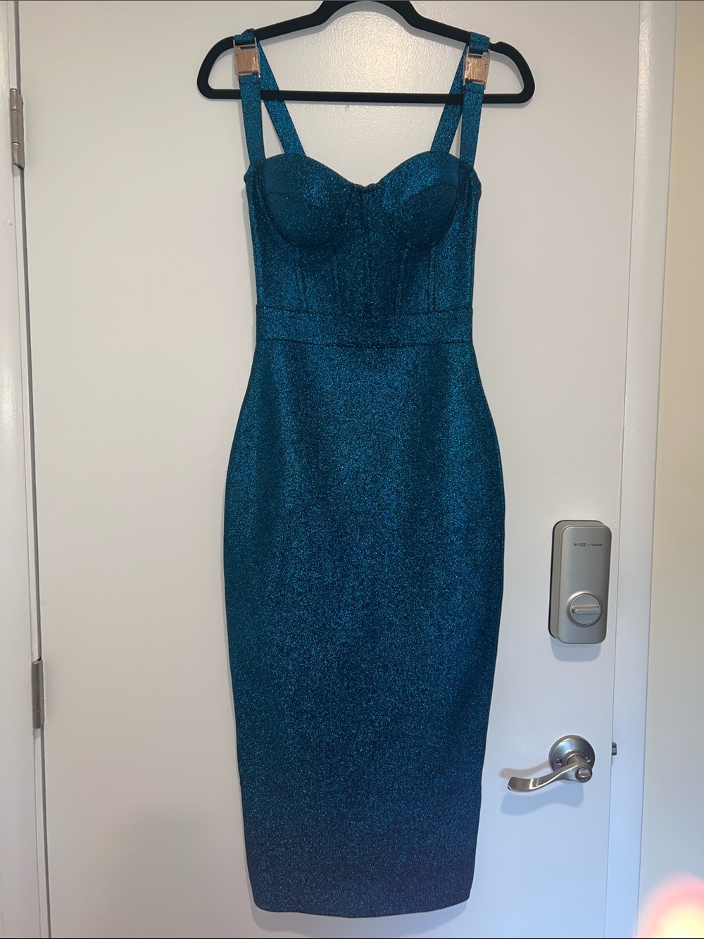 Teal Shimmer Midi Dress with Structured Bust